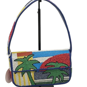 STAUD Tommy Beaded Shoulder Bag Women’s Multicolor Palm Tree